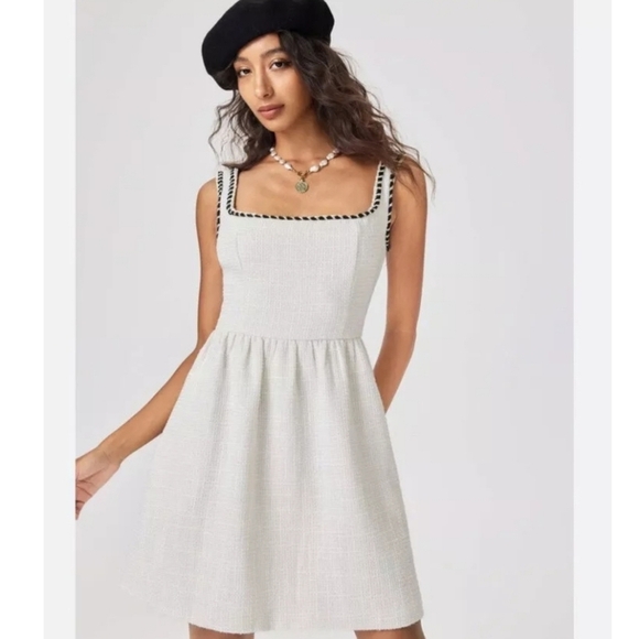 Cider Dresses & Skirts - NWT Cider Tea Party Tweed White U Lined Feminine Classic Lined Mini Dress S